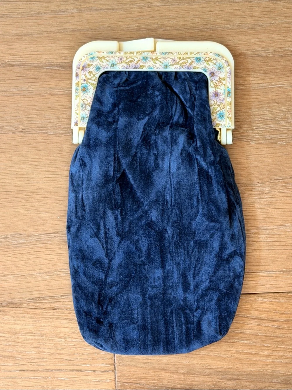 VTG 70s Roger Gimbel Navy Velvet Kiss Lock Pouch Glasses Floral Lucite Frame MCM